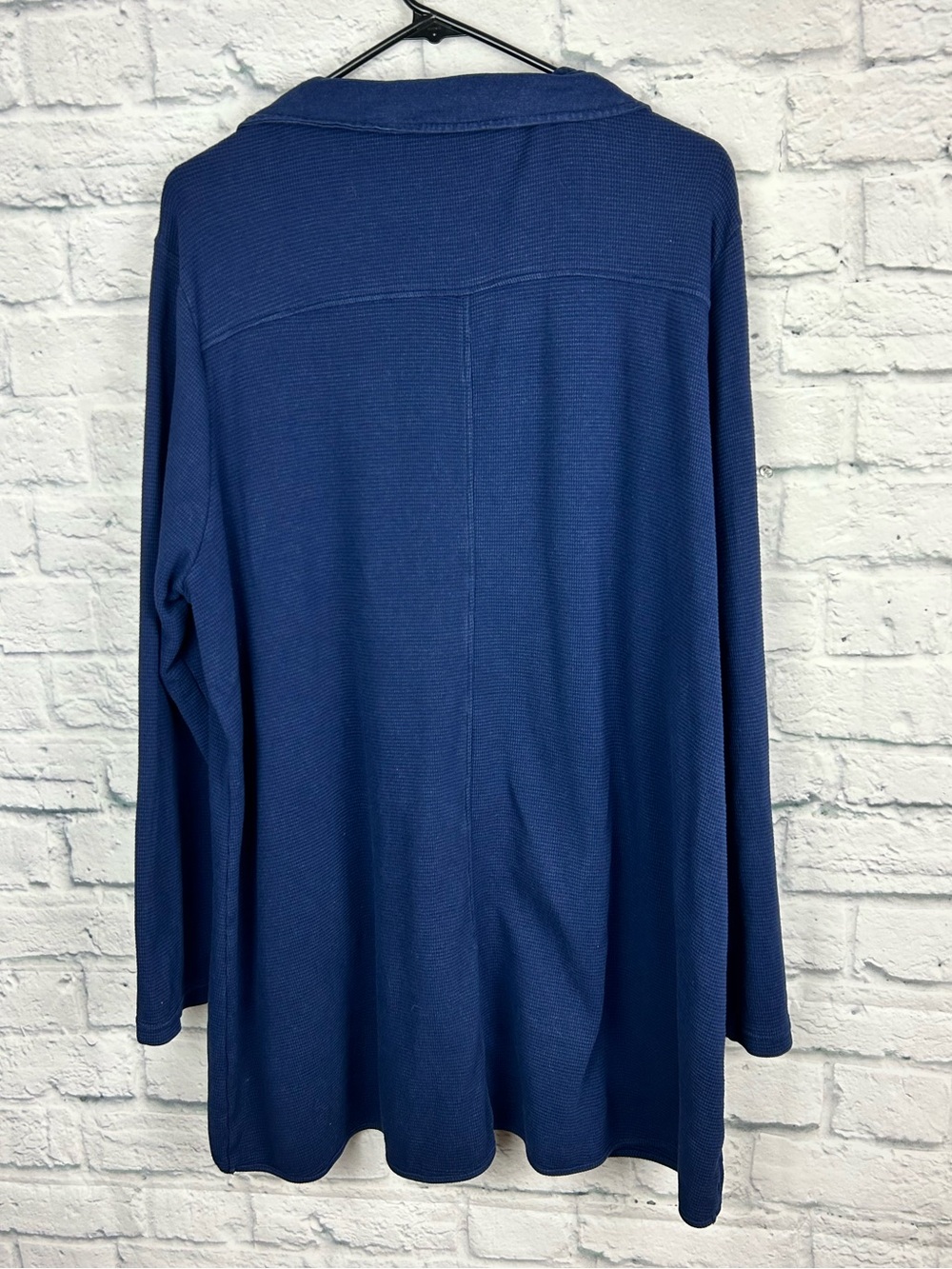 Soft Surroundings Waffle Knit Tunic Top Blue Collared 3X Cotton Pockets - Picture 6 of 6